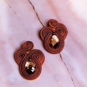 Soutache earrings handmade brown orange medium
